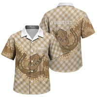 Makue Hawaii Cowboy Palaka Motifs Personalised Family Matching Off Shoulder Maxi Dress and Hawaiian Shirt Paniolo Festival Puakenikeni Lei LT14 Son's Shirt Brown - Polynesian Pride