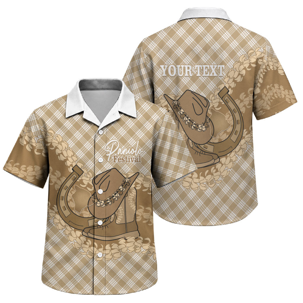 Makue Hawaii Cowboy Palaka Motifs Personalised Family Matching Off Shoulder Short Dress and Hawaiian Shirt Paniolo Festival Puakenikeni Lei LT14 Son's Shirt Brown - Polynesian Pride