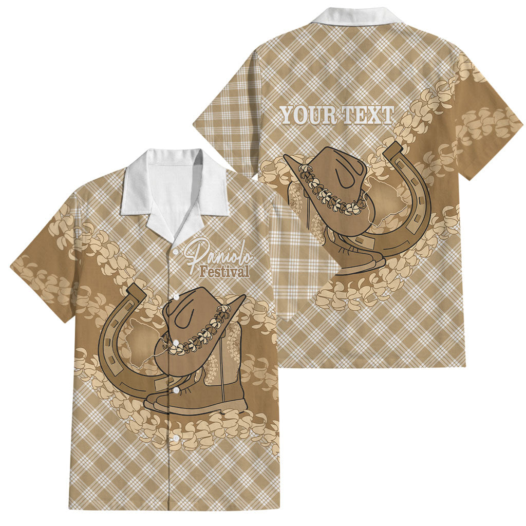 Makue Hawaii Cowboy Palaka Motifs Personalised Family Matching Puletasi and Hawaiian Shirt Paniolo Festival Puakenikeni Lei LT14 Dad's Shirt - Short Sleeve Brown - Polynesian Pride