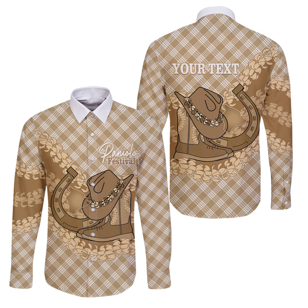 Makue Hawaii Cowboy Palaka Motifs Personalised Family Matching Summer Maxi Dress and Hawaiian Shirt Paniolo Festival Puakenikeni Lei LT14 Dad's Shirt - Long Sleeve Brown - Polynesian Pride