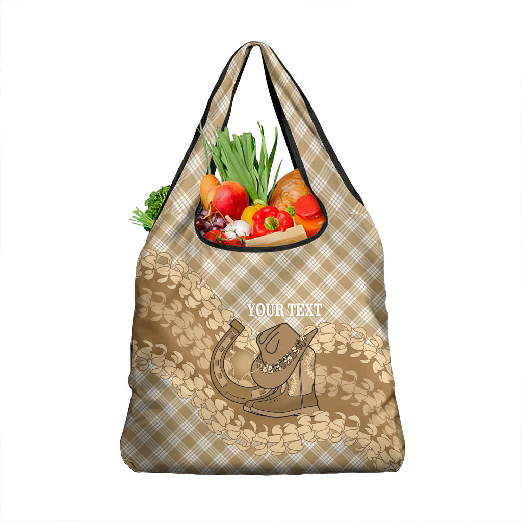 Makue Hawaii Cowboy Palaka Motifs Personalised Grocery Bag Paniolo Festival Puakenikeni Lei LT14 1-pack One Size Brown - Polynesian Pride
