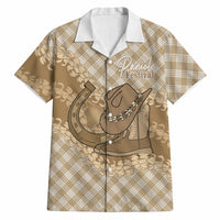 Makue Hawaii Cowboy Palaka Motifs Personalised Hawaiian Shirt Paniolo Festival Puakenikeni Lei LT14 Brown - Polynesian Pride