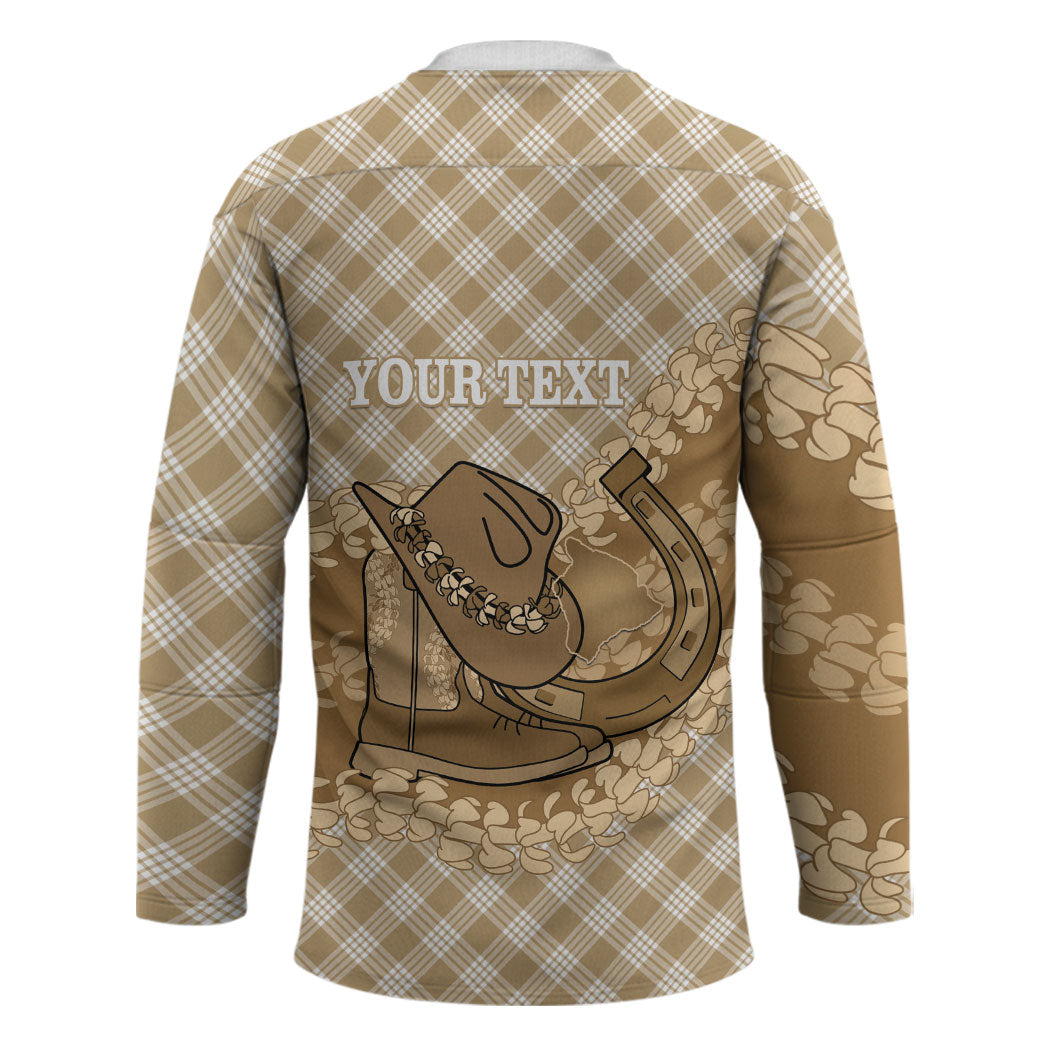 Makue Hawaii Cowboy Palaka Motifs Personalised Hockey Jersey Paniolo Festival Puakenikeni Lei LT14 - Polynesian Pride
