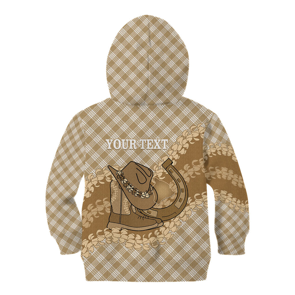 Makue Hawaii Cowboy Palaka Motifs Personalised Kid Hoodie Paniolo Festival Puakenikeni Lei LT14 - Polynesian Pride