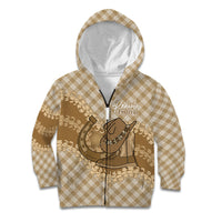 Makue Hawaii Cowboy Palaka Motifs Personalised Kid Hoodie Paniolo Festival Puakenikeni Lei LT14 Zip Hoodie Brown - Polynesian Pride