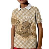 Makue Hawaii Cowboy Palaka Motifs Personalised Kid Polo Shirt Paniolo Festival Puakenikeni Lei LT14 Kid Brown - Polynesian Pride