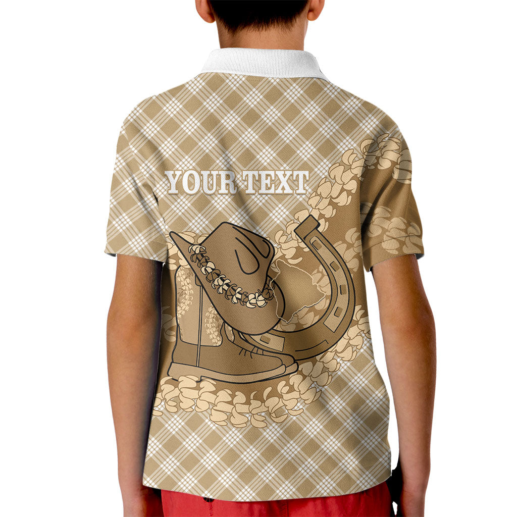 Makue Hawaii Cowboy Palaka Motifs Personalised Kid Polo Shirt Paniolo Festival Puakenikeni Lei LT14 - Polynesian Pride