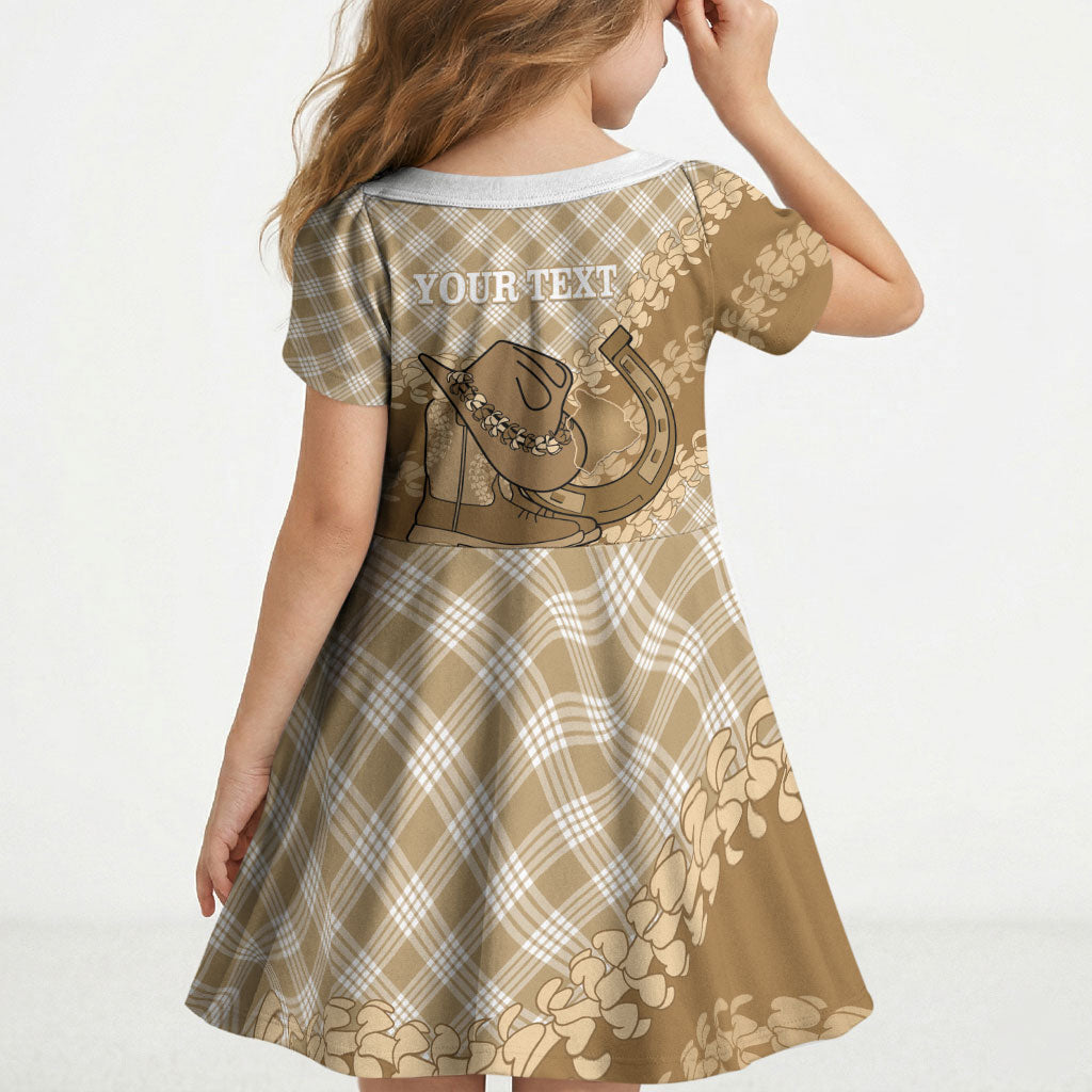 Makue Hawaii Cowboy Palaka Motifs Personalised Kid Short Sleeve Dress Paniolo Festival Puakenikeni Lei LT14 - Polynesian Pride