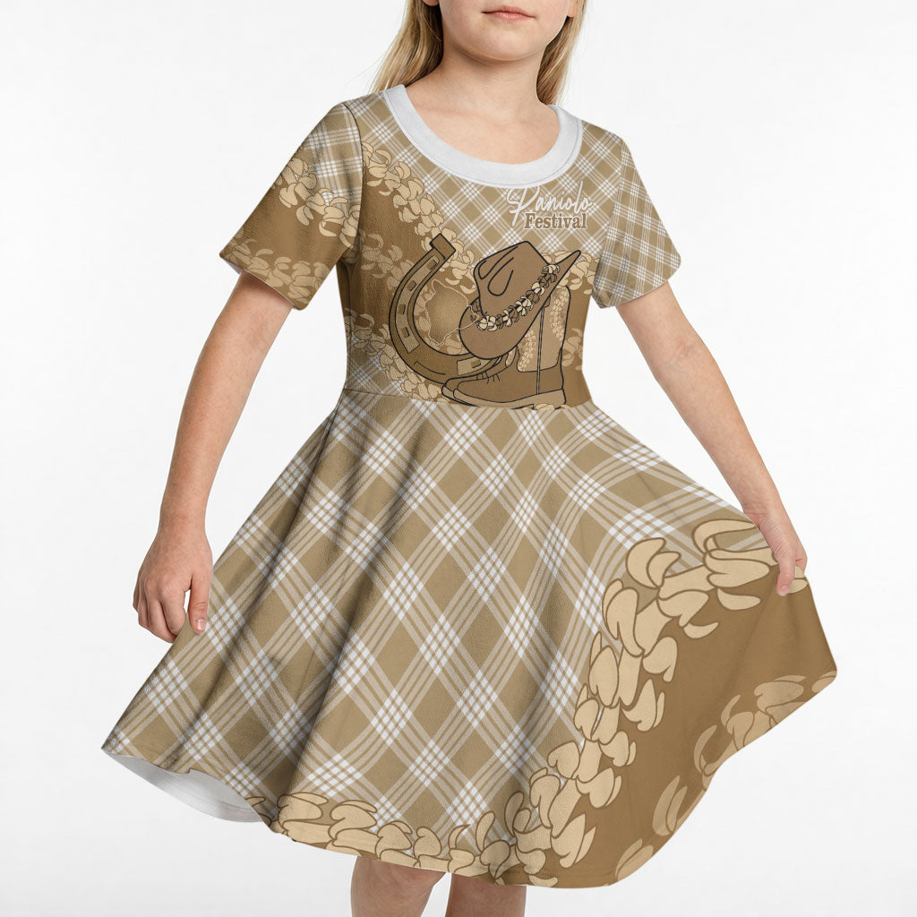 Makue Hawaii Cowboy Palaka Motifs Personalised Kid Short Sleeve Dress Paniolo Festival Puakenikeni Lei LT14 - Polynesian Pride