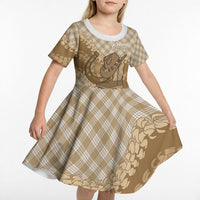 Makue Hawaii Cowboy Palaka Motifs Personalised Kid Short Sleeve Dress Paniolo Festival Puakenikeni Lei LT14 - Polynesian Pride