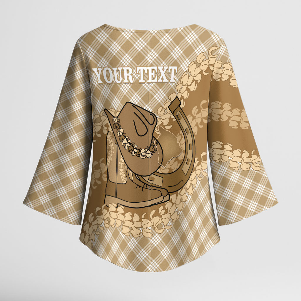 Makue Hawaii Cowboy Palaka Motifs Personalised Kimono Sleeve Blouse Paniolo Festival Puakenikeni Lei LT14 - Polynesian Pride