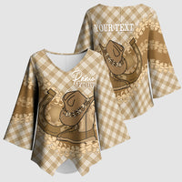 Makue Hawaii Cowboy Palaka Motifs Personalised Kimono Sleeve Blouse Paniolo Festival Puakenikeni Lei LT14 - Polynesian Pride
