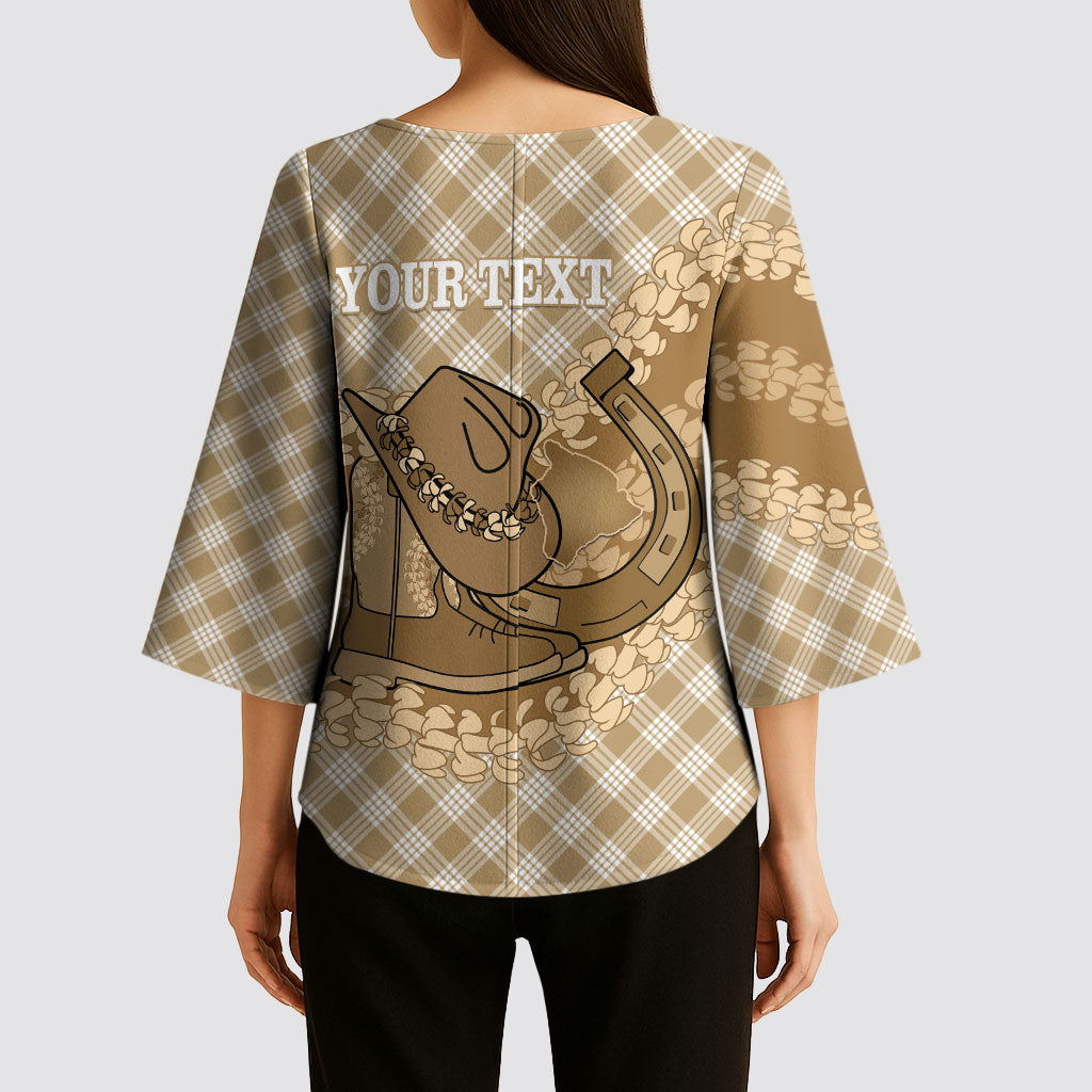 Makue Hawaii Cowboy Palaka Motifs Personalised Kimono Sleeve Blouse Paniolo Festival Puakenikeni Lei LT14 - Polynesian Pride