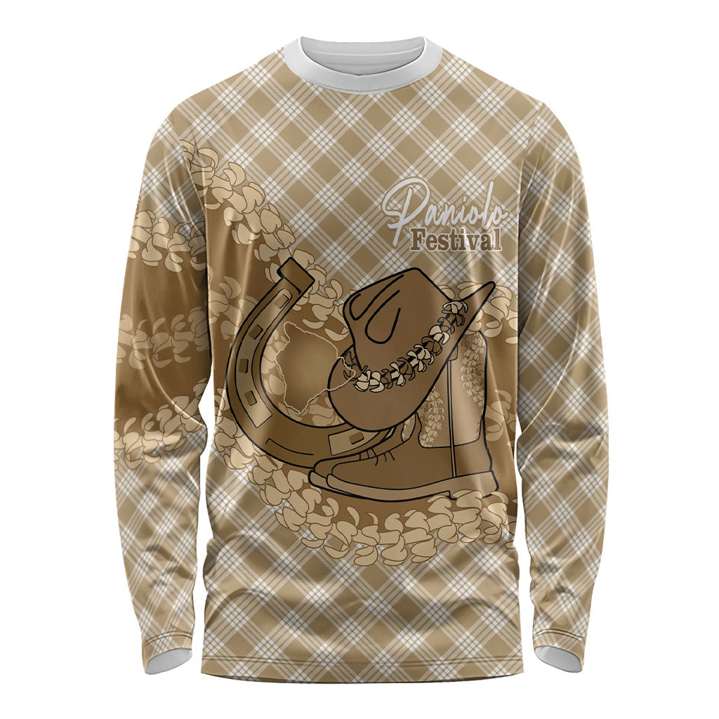 Makue Hawaii Cowboy Palaka Motifs Personalised Long Sleeve Shirt Paniolo Festival Puakenikeni Lei