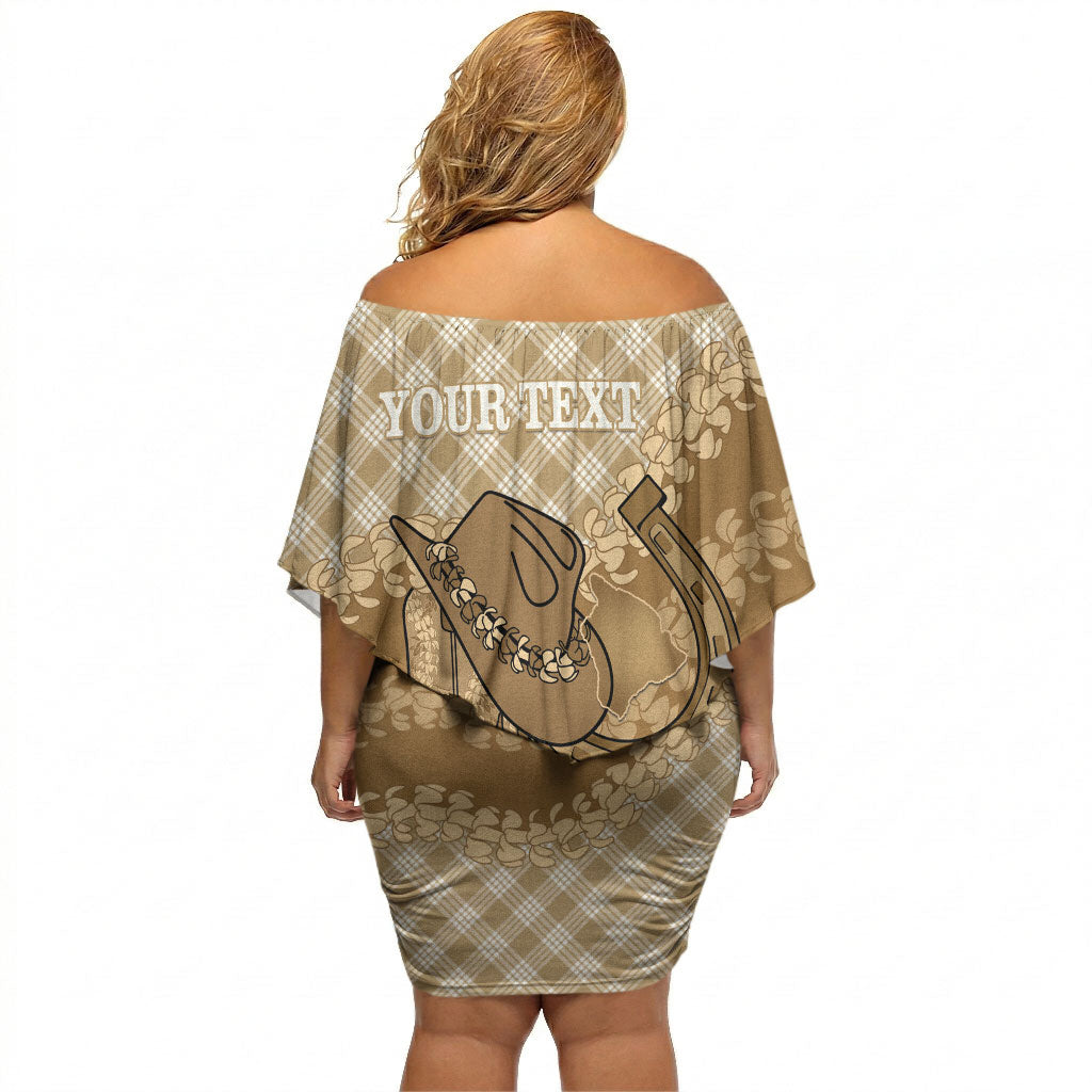 Makue Hawaii Cowboy Palaka Motifs Personalised Off Shoulder Short Dress Paniolo Festival Puakenikeni Lei LT14 - Polynesian Pride