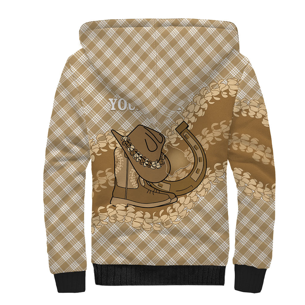 Makue Hawaii Cowboy Palaka Motifs Personalised Sherpa Hoodie Paniolo Festival Puakenikeni Lei LT14 - Polynesian Pride