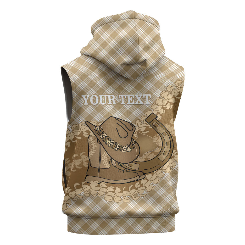 Makue Hawaii Cowboy Palaka Motifs Personalised Sleeveless Hoodie Paniolo Festival Puakenikeni Lei LT14 - Polynesian Pride