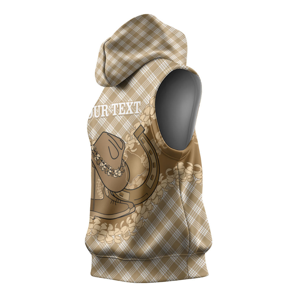 Makue Hawaii Cowboy Palaka Motifs Personalised Sleeveless Hoodie Paniolo Festival Puakenikeni Lei LT14 - Polynesian Pride