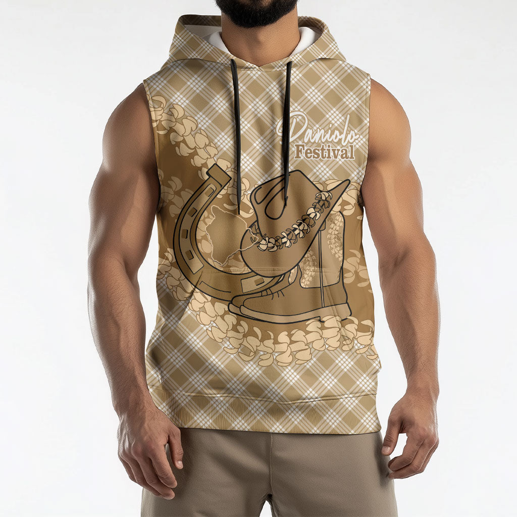 Makue Hawaii Cowboy Palaka Motifs Personalised Sleeveless Hoodie Paniolo Festival Puakenikeni Lei LT14 - Polynesian Pride