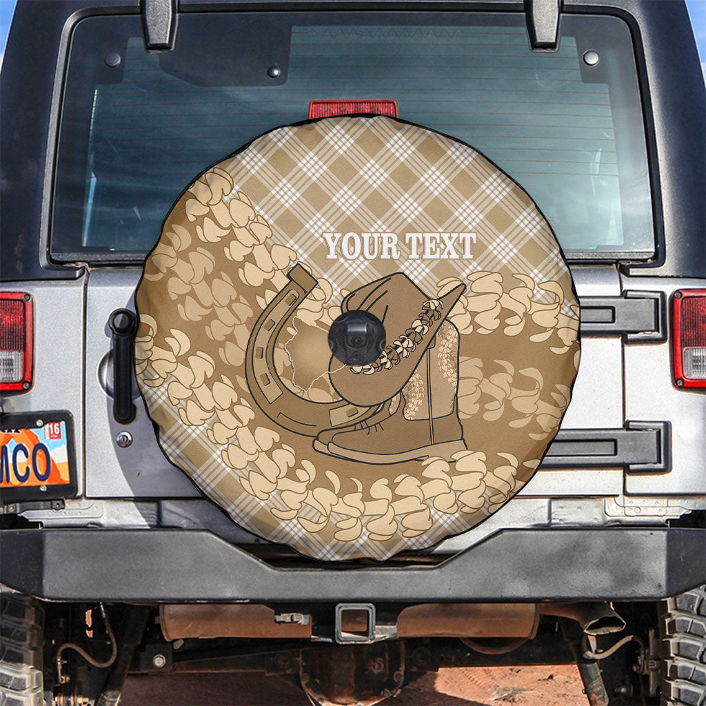 Makue Hawaii Cowboy Palaka Motifs Personalised Spare Tire Cover Paniolo Festival Puakenikeni Lei LT14 Brown - Polynesian Pride