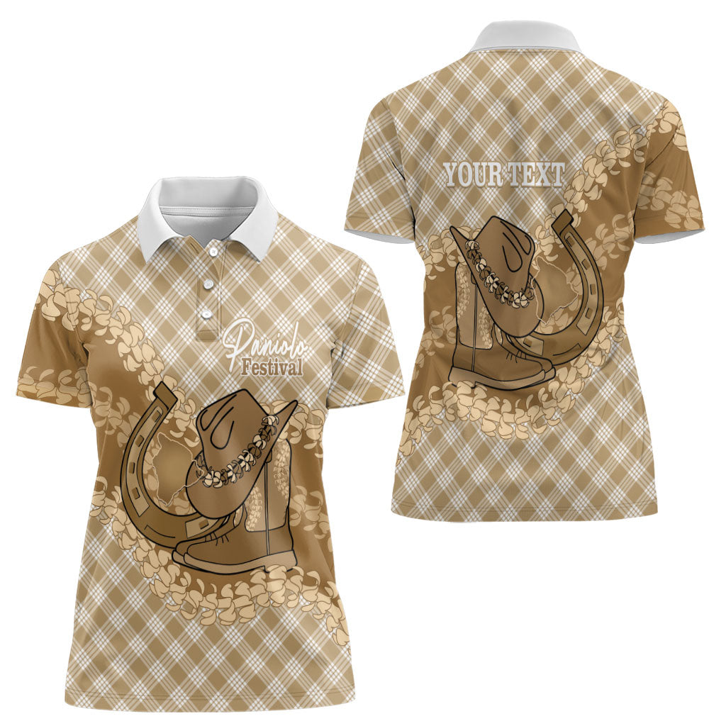 Makue Hawaii Cowboy Palaka Motifs Personalised Women Polo Shirt Paniolo Festival Puakenikeni Lei LT14 - Polynesian Pride