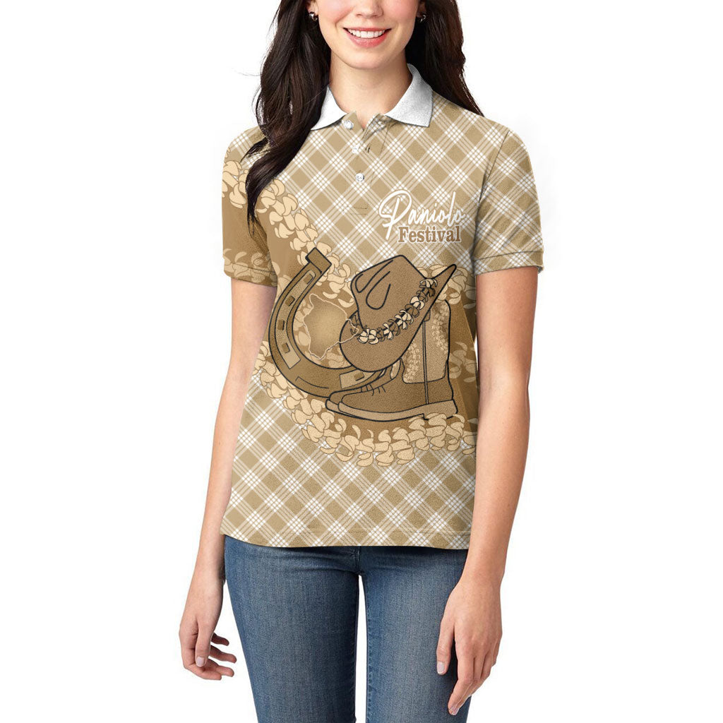 Makue Hawaii Cowboy Palaka Motifs Personalised Women Polo Shirt Paniolo Festival Puakenikeni Lei LT14 - Polynesian Pride