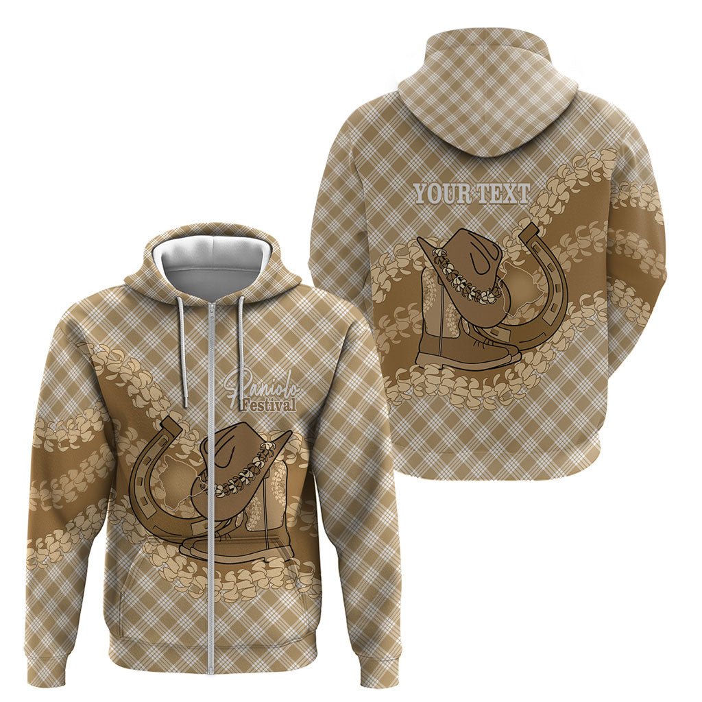 Makue Hawaii Cowboy Palaka Motifs Personalised Zip Hoodie Paniolo Festival Puakenikeni Lei LT14 - Polynesian Pride