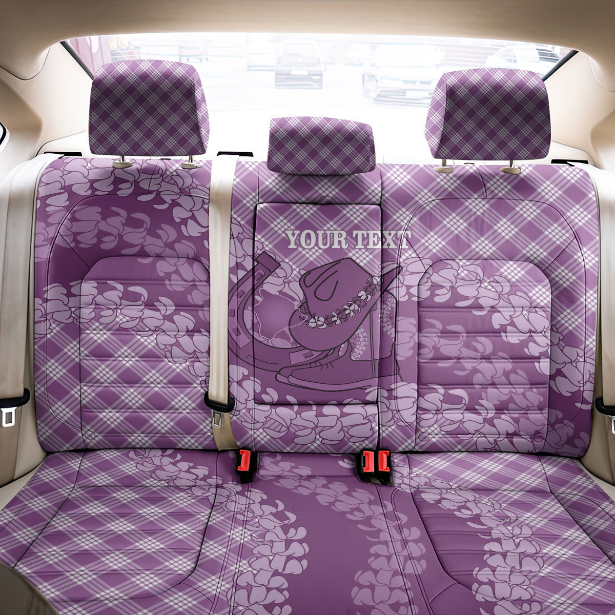 Poni Hawaii Cowboy Palaka Motifs Personalised Back Car Seat Cover Paniolo Festival Puakenikeni Lei LT14 - Polynesian Pride