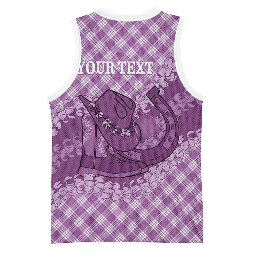 Poni Hawaii Cowboy Palaka Motifs Personalised Basketball Jersey Paniolo Festival Puakenikeni Lei LT14 - Polynesian Pride