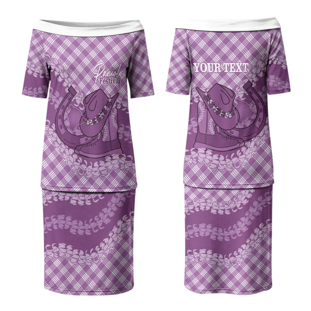 Poni Hawaii Cowboy Palaka Motifs Personalised Couples Matching Puletasi and Long Sleeve Button Shirt Paniolo Festival Puakenikeni Lei LT14 - Polynesian Pride