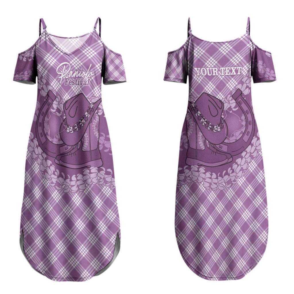 Poni Hawaii Cowboy Palaka Motifs Personalised Couples Matching Summer Maxi Dress and Long Sleeve Button Shirt Paniolo Festival Puakenikeni Lei LT14 - Polynesian Pride
