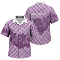 Poni Hawaii Cowboy Palaka Motifs Personalised Family Matching Off Shoulder Short Dress and Hawaiian Shirt Paniolo Festival Puakenikeni Lei LT14 Son's Shirt Purple - Polynesian Pride