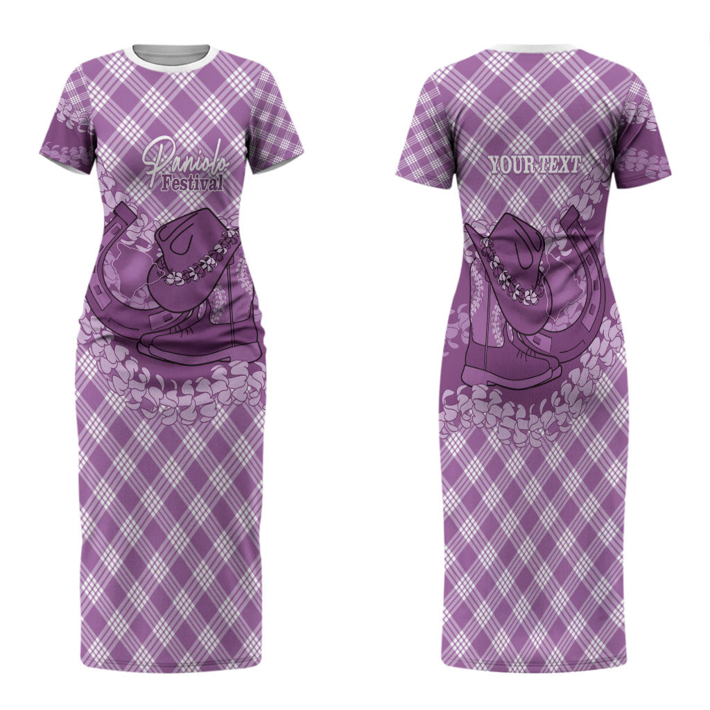 Poni Hawaii Cowboy Palaka Motifs Personalised Family Matching Short Sleeve Bodycon Dress and Hawaiian Shirt Paniolo Festival Puakenikeni Lei LT14 Mom's Dress Purple - Polynesian Pride
