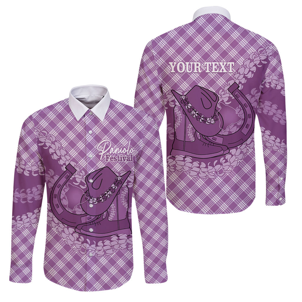 Poni Hawaii Cowboy Palaka Motifs Personalised Family Matching Summer Maxi Dress and Hawaiian Shirt Paniolo Festival Puakenikeni Lei LT14 Dad's Shirt - Long Sleeve Purple - Polynesian Pride