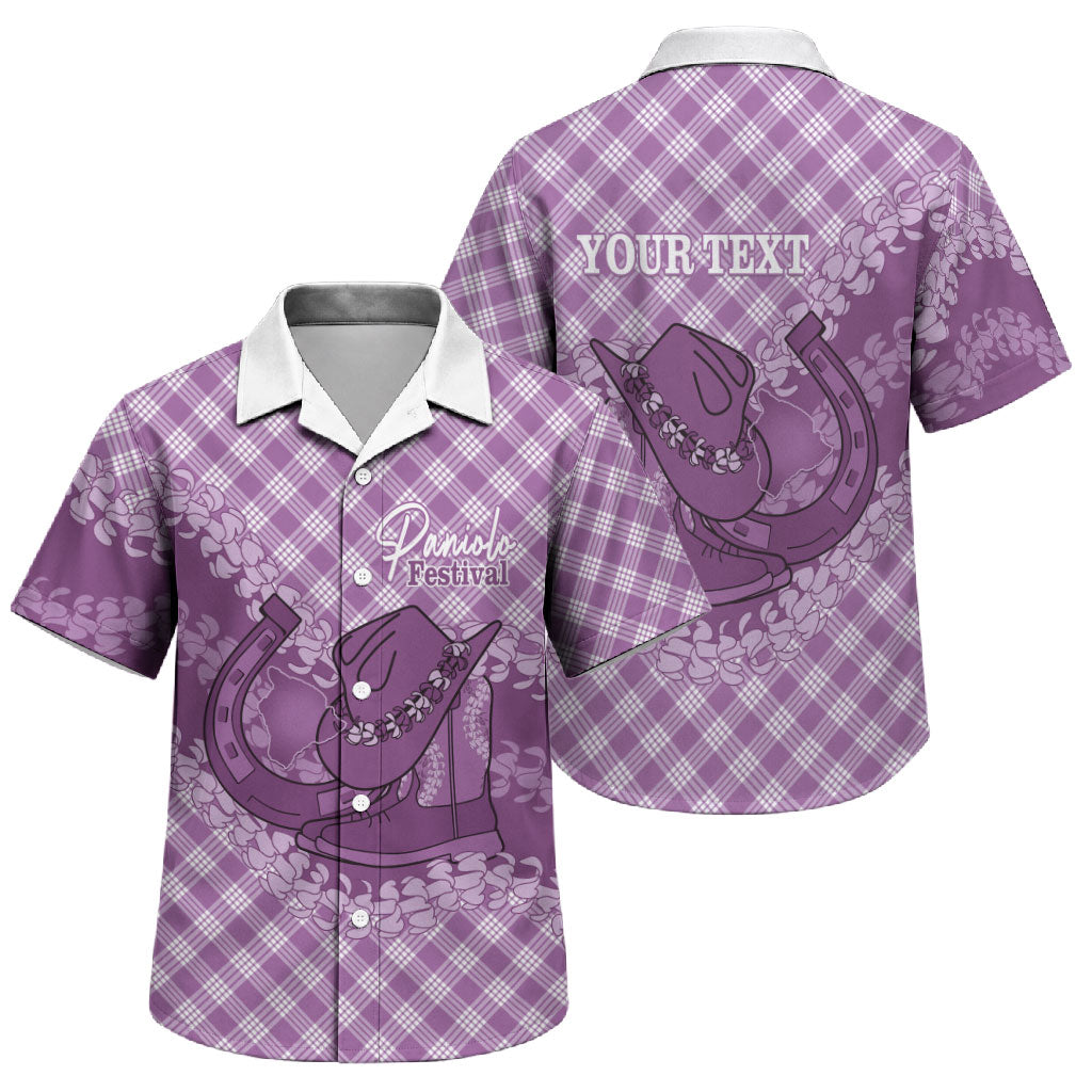 Poni Hawaii Cowboy Palaka Motifs Personalised Family Matching Summer Maxi Dress and Hawaiian Shirt Paniolo Festival Puakenikeni Lei LT14 Son's Shirt Purple - Polynesian Pride