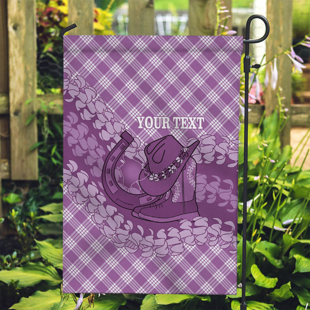 Poni Hawaii Cowboy Palaka Motifs Personalised Garden Flag Paniolo Festival Puakenikeni Lei LT14 Garden Flag Purple - Polynesian Pride