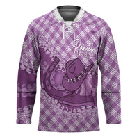 Poni Hawaii Cowboy Palaka Motifs Personalised Hockey Jersey Paniolo Festival Puakenikeni Lei LT14 Unisex Purple - Polynesian Pride