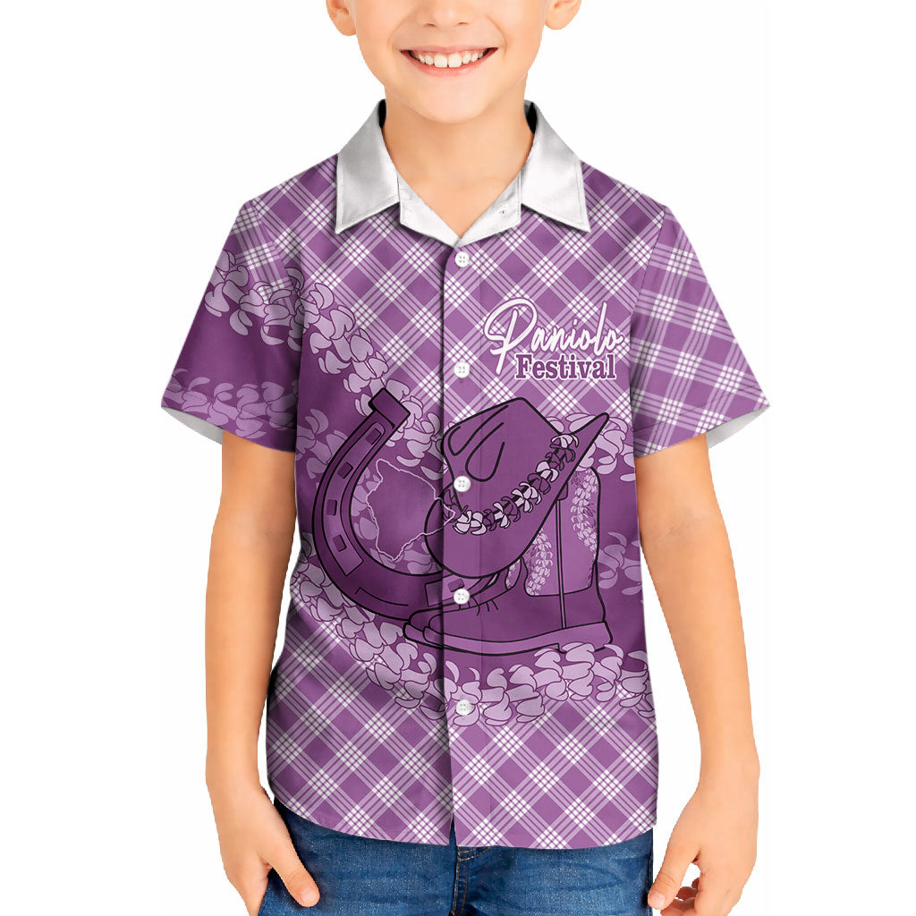 Poni Hawaii Cowboy Palaka Motifs Personalised Kid Hawaiian Shirt Paniolo Festival Puakenikeni Lei