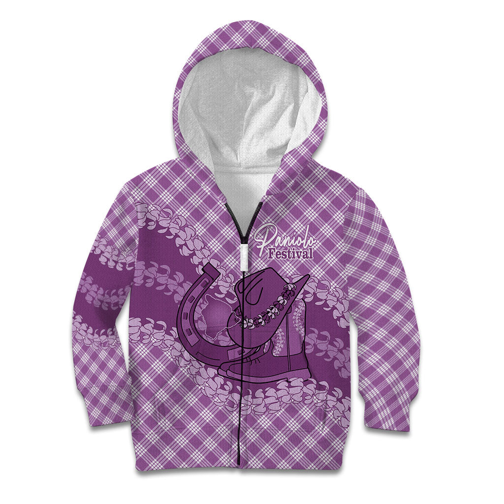 Poni Hawaii Cowboy Palaka Motifs Personalised Kid Hoodie Paniolo Festival Puakenikeni Lei LT14 Zip Hoodie Purple - Polynesian Pride
