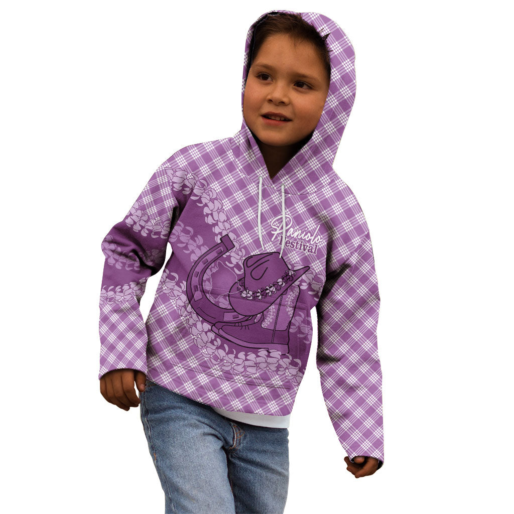 Poni Hawaii Cowboy Palaka Motifs Personalised Kid Hoodie Paniolo Festival Puakenikeni Lei LT14 - Polynesian Pride