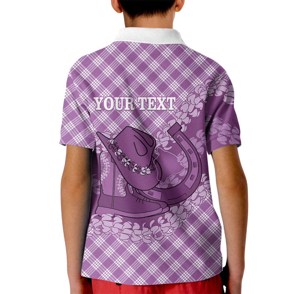 Poni Hawaii Cowboy Palaka Motifs Personalised Kid Polo Shirt Paniolo Festival Puakenikeni Lei LT14 - Polynesian Pride