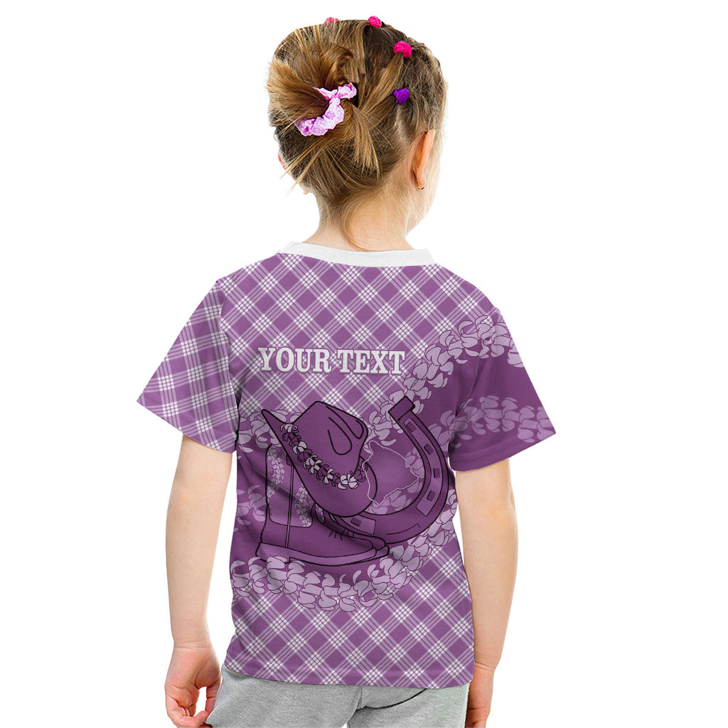 Poni Hawaii Cowboy Palaka Motifs Personalised Kid T Shirt Paniolo Festival Puakenikeni Lei LT14 - Polynesian Pride