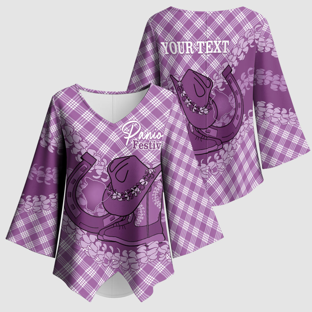 Poni Hawaii Cowboy Palaka Motifs Personalised Kimono Sleeve Blouse Paniolo Festival Puakenikeni Lei LT14 - Polynesian Pride