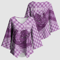 Poni Hawaii Cowboy Palaka Motifs Personalised Kimono Sleeve Blouse Paniolo Festival Puakenikeni Lei LT14 - Polynesian Pride