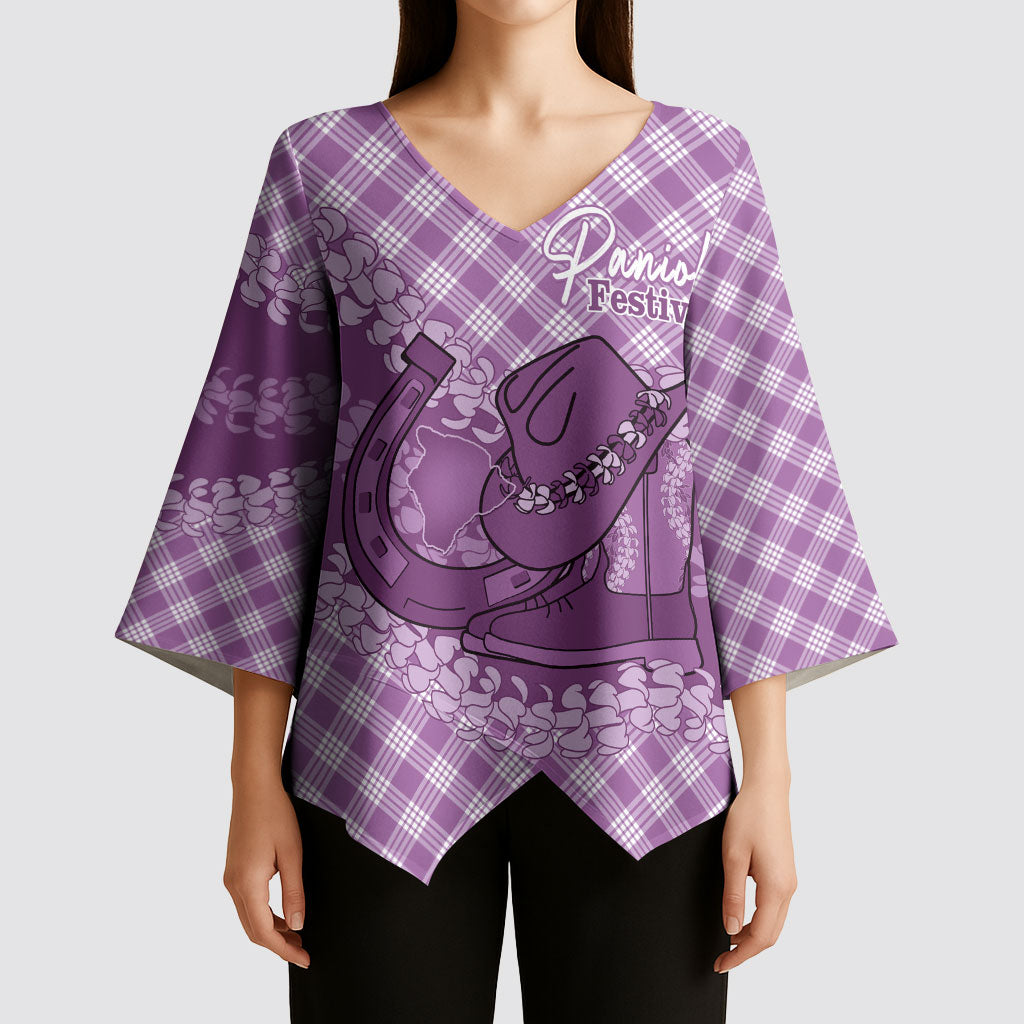Poni Hawaii Cowboy Palaka Motifs Personalised Kimono Sleeve Blouse Paniolo Festival Puakenikeni Lei LT14 - Polynesian Pride