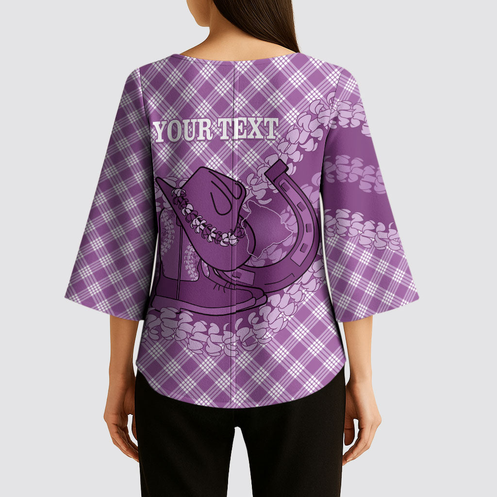 Poni Hawaii Cowboy Palaka Motifs Personalised Kimono Sleeve Blouse Paniolo Festival Puakenikeni Lei LT14 - Polynesian Pride