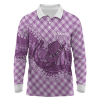 Poni Hawaii Cowboy Palaka Motifs Personalised Long Sleeve Polo Shirt Paniolo Festival Puakenikeni Lei LT14 Purple - Polynesian Pride
