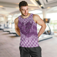 Poni Hawaii Cowboy Palaka Motifs Personalised Men Tank Top Paniolo Festival Puakenikeni Lei LT14 Purple - Polynesian Pride
