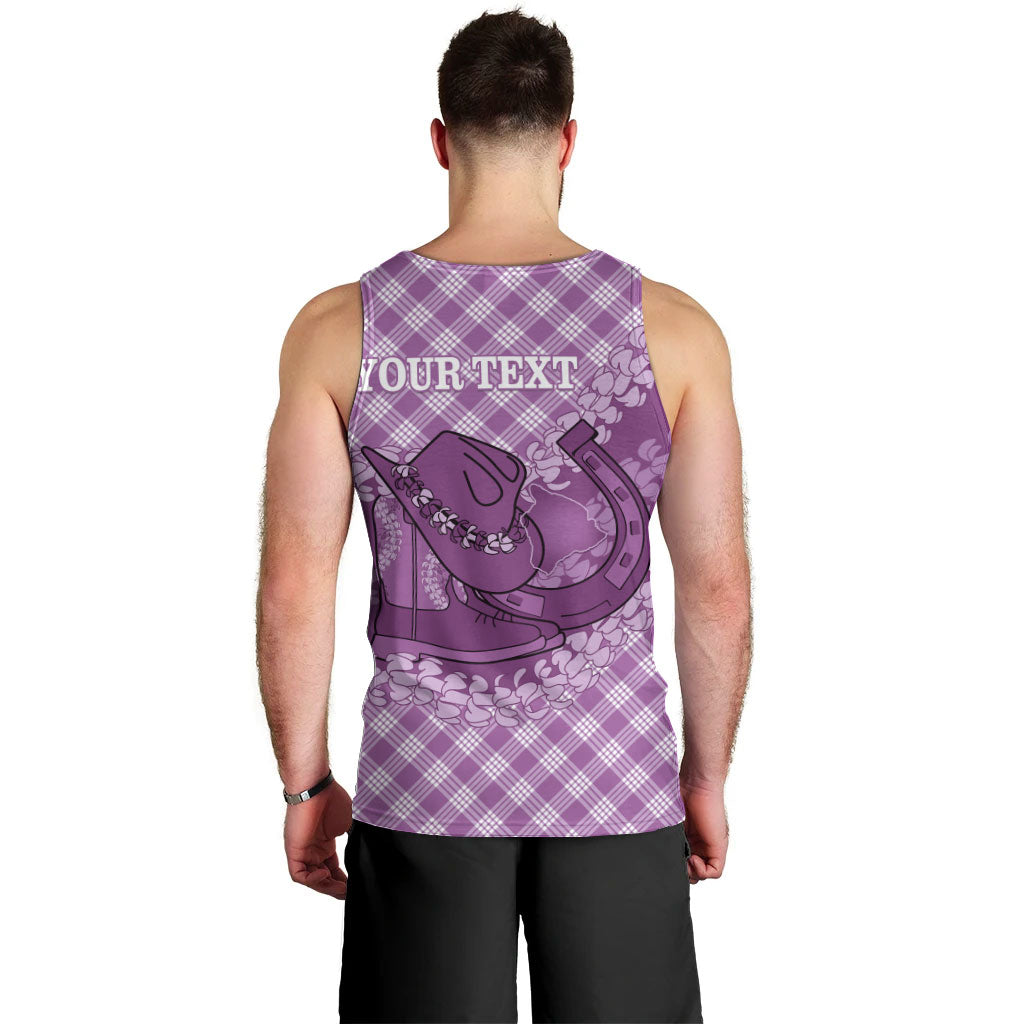 Poni Hawaii Cowboy Palaka Motifs Personalised Men Tank Top Paniolo Festival Puakenikeni Lei LT14 - Polynesian Pride