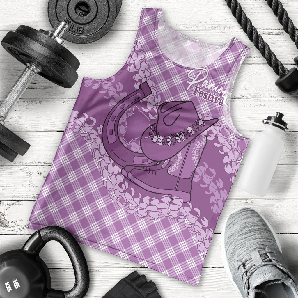 Poni Hawaii Cowboy Palaka Motifs Personalised Men Tank Top Paniolo Festival Puakenikeni Lei LT14 - Polynesian Pride